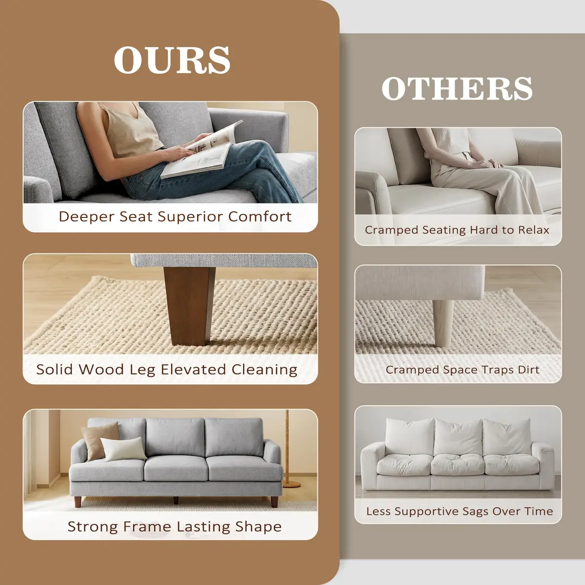 Gericco Mid Century Modern 89" 3-Seater Couch for Living Room, Light Grey | Spacious, Comfortable & Sturdy - view 7