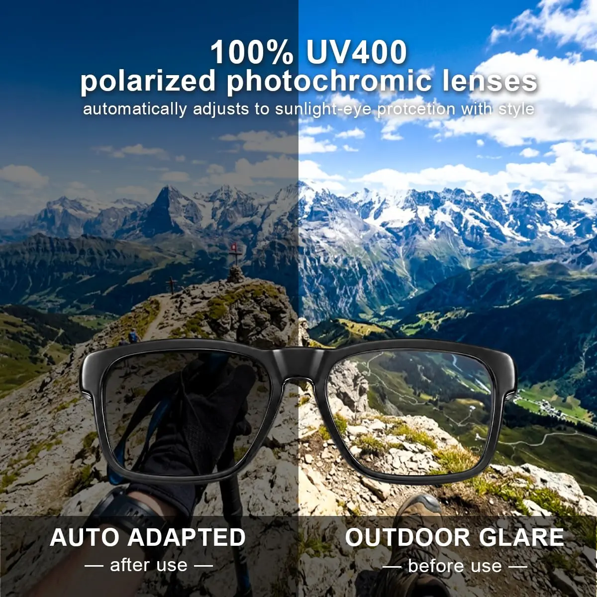 OhO sunshine Smart Glasses Photochromic Bluetooth Sunglasses | AI Real-Time Translation & Open-Ear Audio (36g, Shiny Black) - view 5