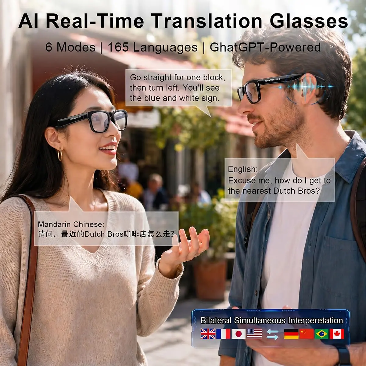 OhO sunshine Smart Glasses Photochromic Bluetooth Sunglasses | AI Real-Time Translation & Open-Ear Audio (36g, Shiny Black) - view 2