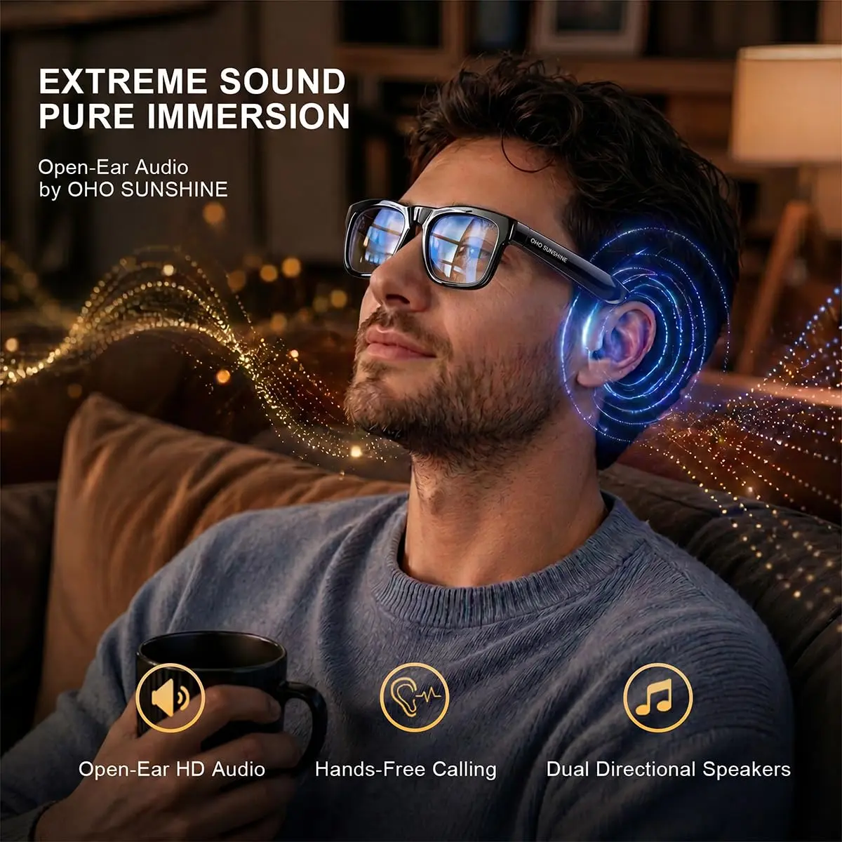 OHO AI Smart Glasses with Blue Light Blocking Lens & Open Ear Bluetooth Audio, Unisex Standard Size | AI Translation & Hands-Free Calls - view 4