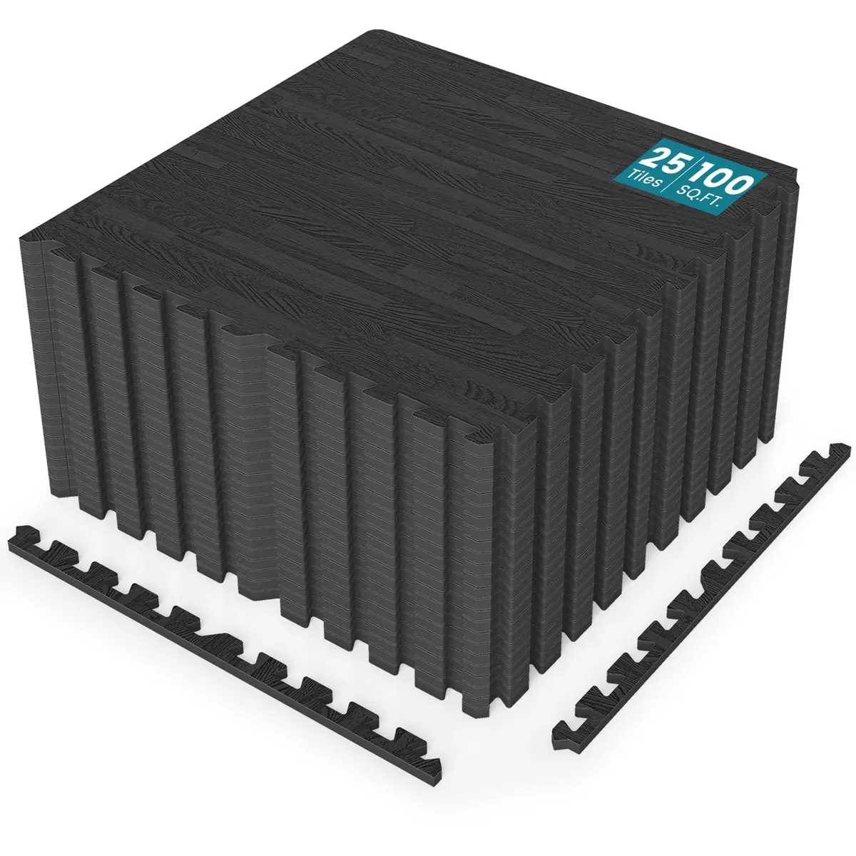 HAPPYGRILL Interlocking Wood Grain EVA Foam Floor Tiles | 25 PCS, 100 Sq. Ft, Anti-Slip, Easy to Install - main product image
