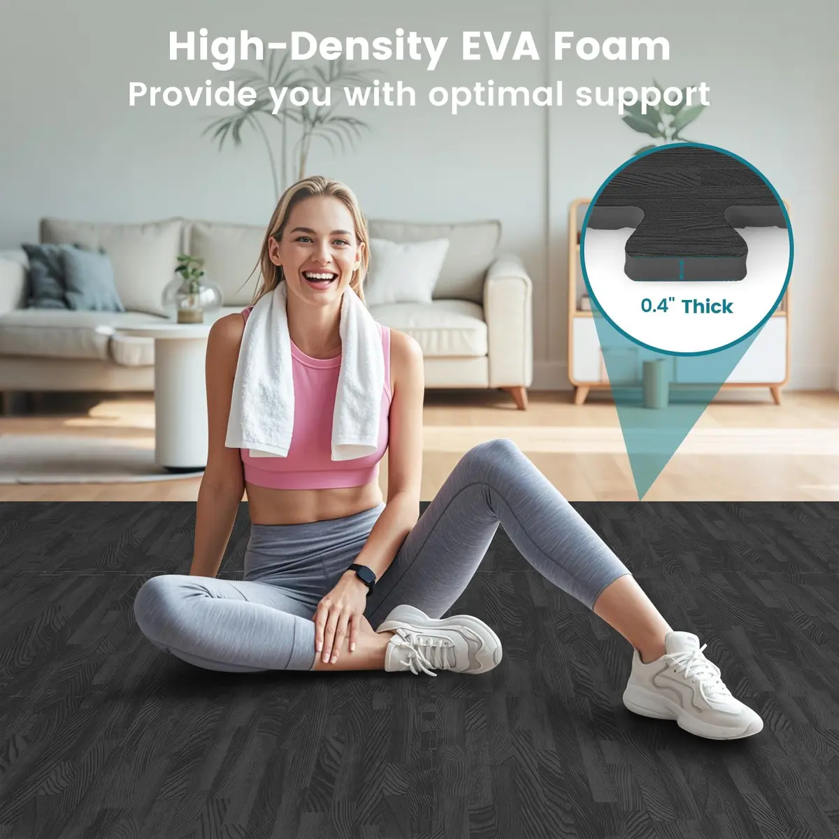 HAPPYGRILL Interlocking Wood Grain EVA Foam Floor Tiles | 25 PCS, 100 Sq. Ft, Anti-Slip, Easy to Install - view 3