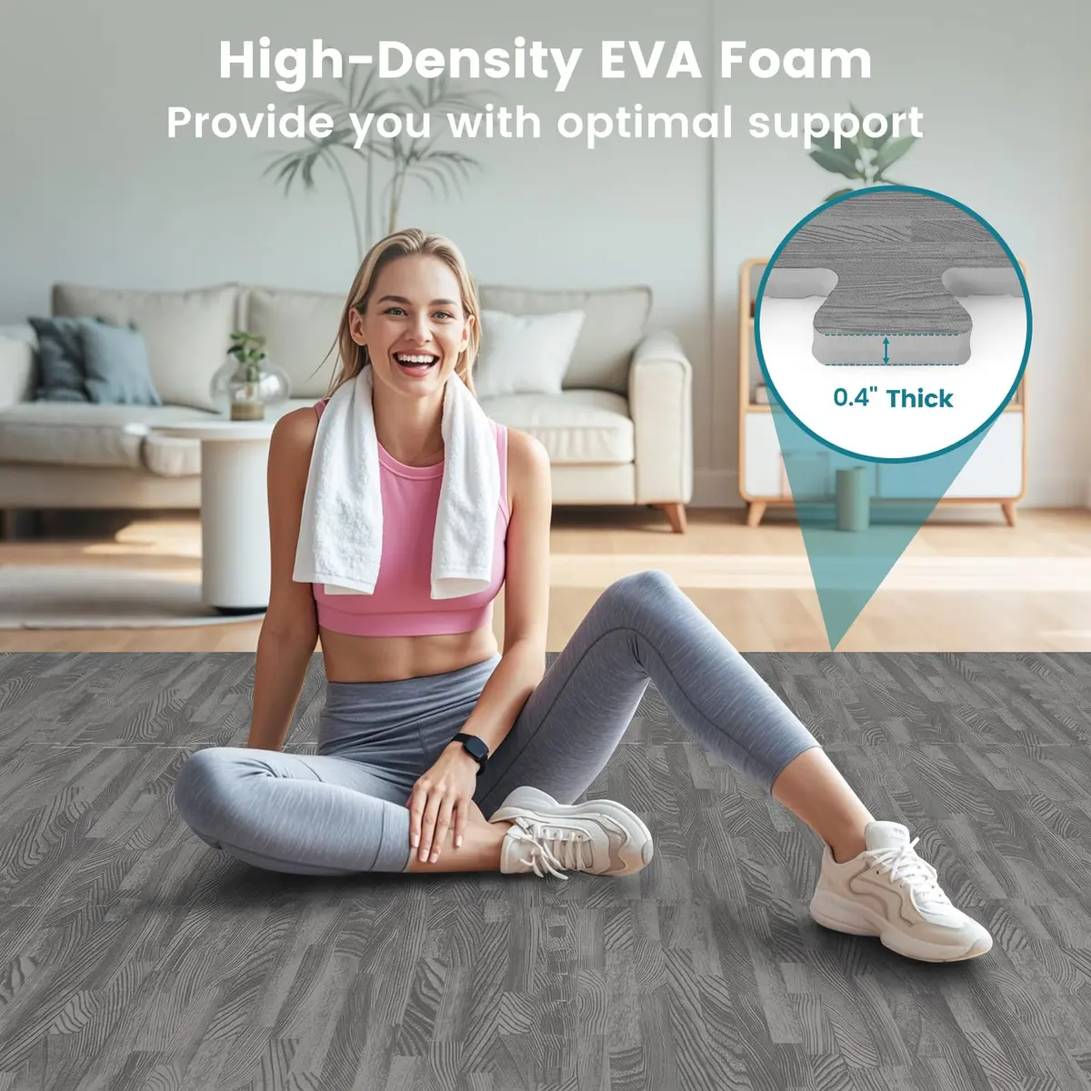 HAPPYGRILL Interlocking Wood Grain EVA Foam Floor Tiles | 25 PCS, 100 Sq. Ft, Anti-Slip, 0.4" Thick - view 3