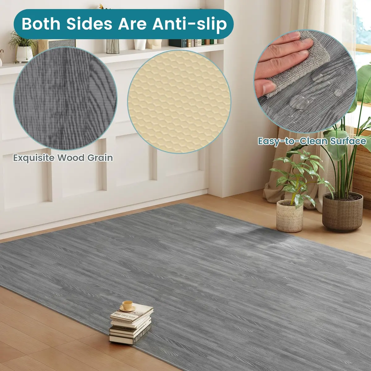 HAPPYGRILL Interlocking Wood Grain EVA Foam Floor Tiles | 25 PCS, 100 Sq. Ft, Anti-Slip, 0.4" Thick - view 4