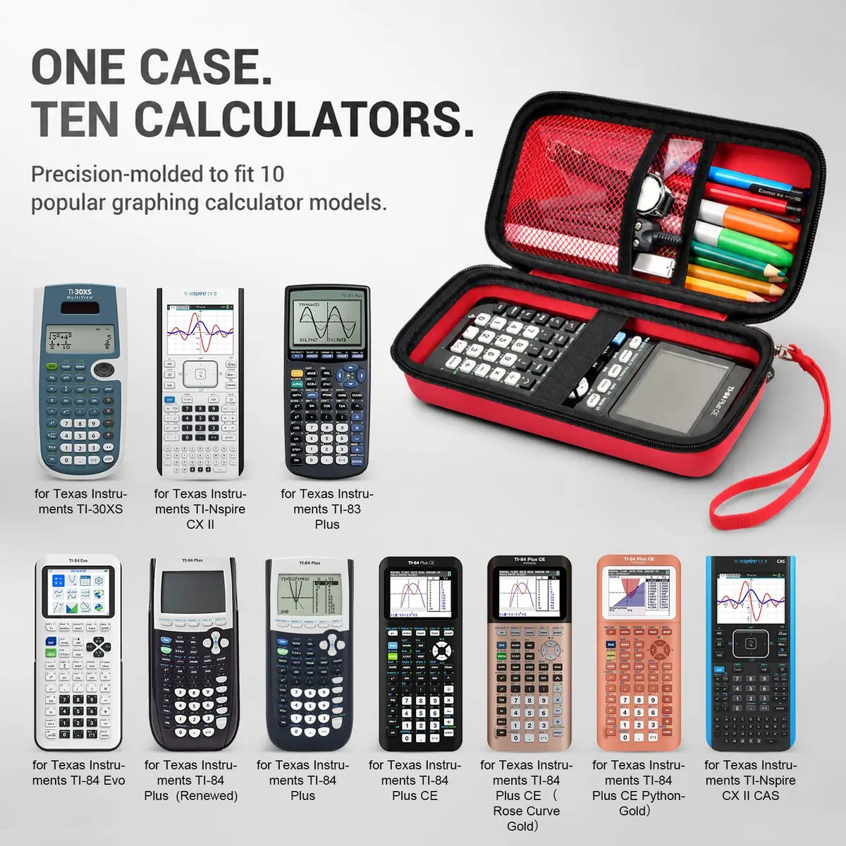 PAIYULE Red Hard Shell Calculator Case for TI-84 Plus CE/Evo/TI-30XS/TI-Nspire CX II, 23cm (9.06in) - view 2