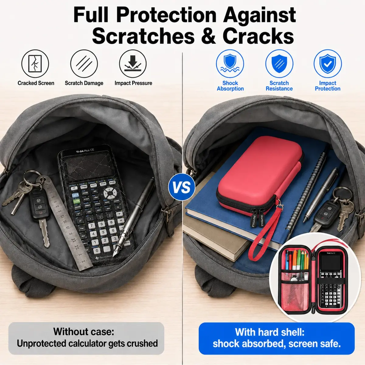 PAIYULE Red Hard Shell Calculator Case for TI-84 Plus CE/Evo/TI-30XS/TI-Nspire CX II, 23cm (9.06in) - view 3
