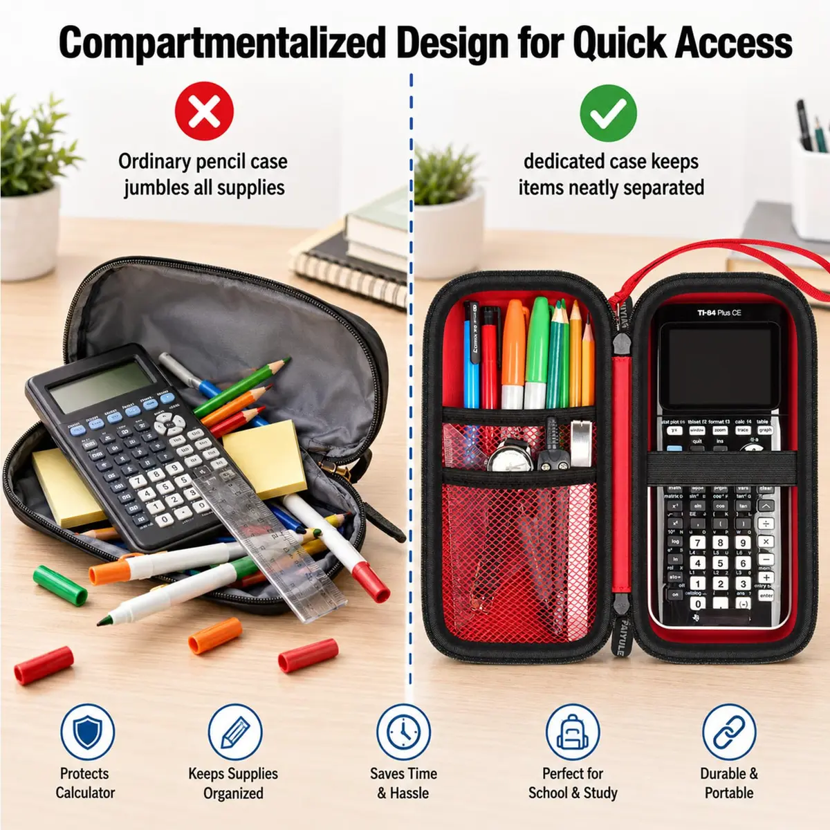 PAIYULE Red Hard Shell Calculator Case for TI-84 Plus CE/Evo/TI-30XS/TI-Nspire CX II, 23cm (9.06in) - view 4