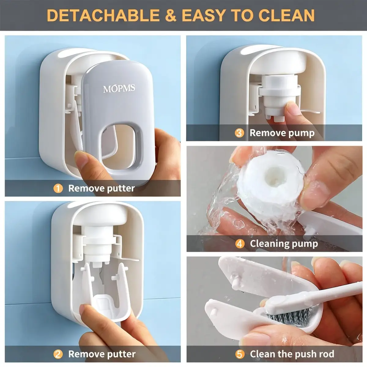 MOPMS Automatic Toothpaste Dispenser with Toothbrush Holder | Wall Mounted for Kids & Adults (Light Grey) - view 5