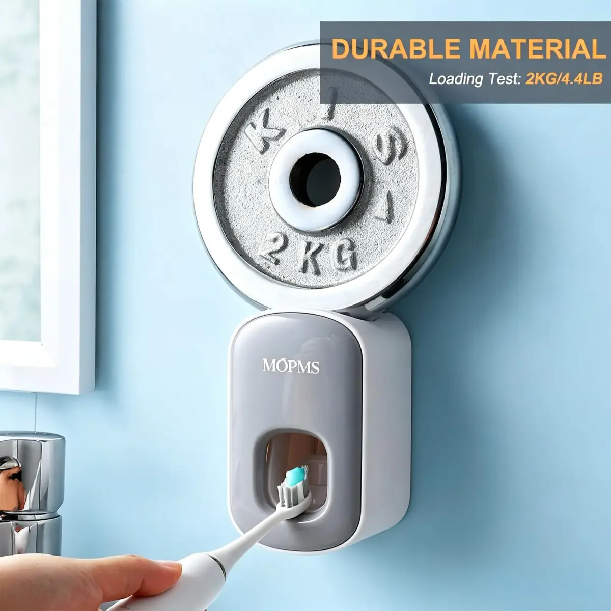 MOPMS Automatic Toothpaste Dispenser with Toothbrush Holder | Wall Mounted for Kids & Adults (Light Grey) - view 3