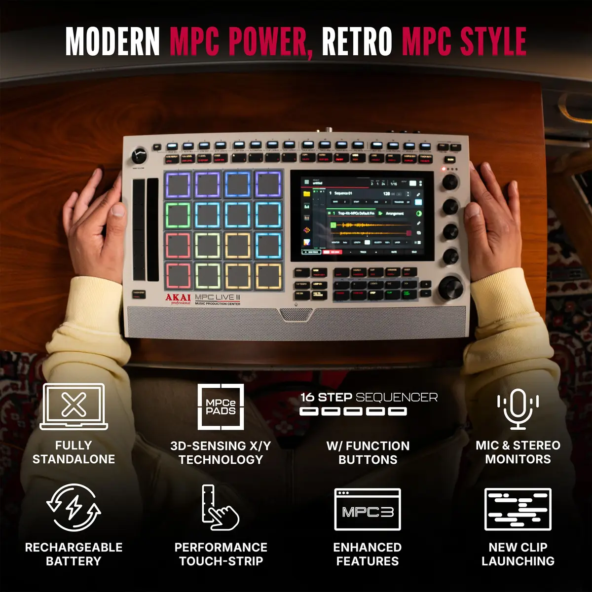 Akai Professional MPC Live III Retro Portable Music Production Center | Standalone, 8-Core, 128GB Storage, 7-inch Touchscreen - view 2