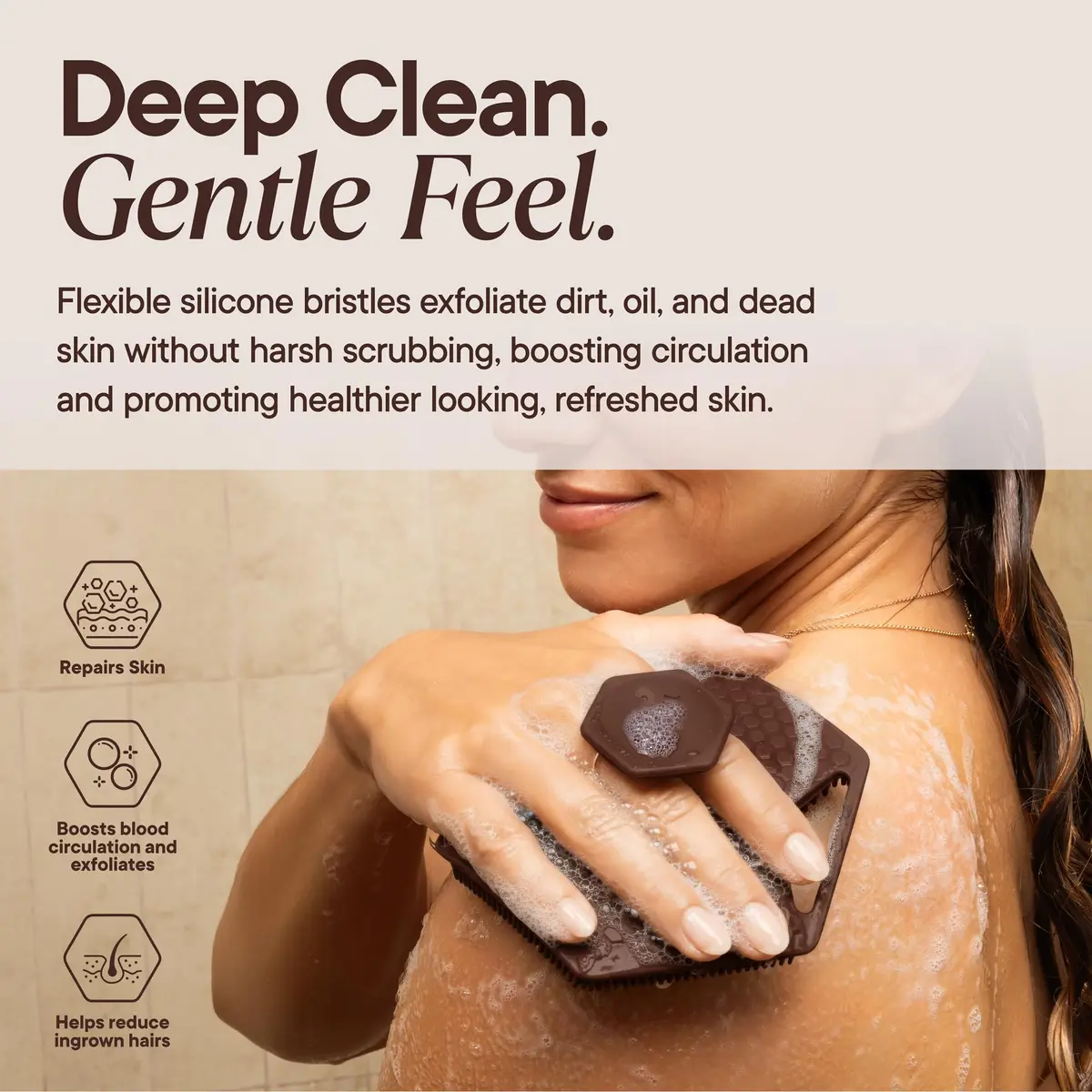 TOOLETRIES Silicone Body Scrubber 2.0 | Deep Cleaning & Exfoliation with Longer Bristles - view 4