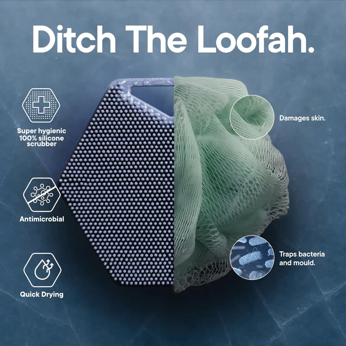 TOOLETRIES Silicone Body Scrubber 2.0 Glacier | Longer Bristles for Deep Cleaning & Exfoliation - view 3