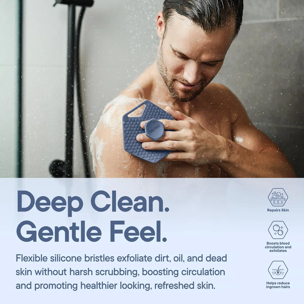 TOOLETRIES Silicone Body Scrubber 2.0 Glacier | Longer Bristles for Deep Cleaning & Exfoliation - view 4