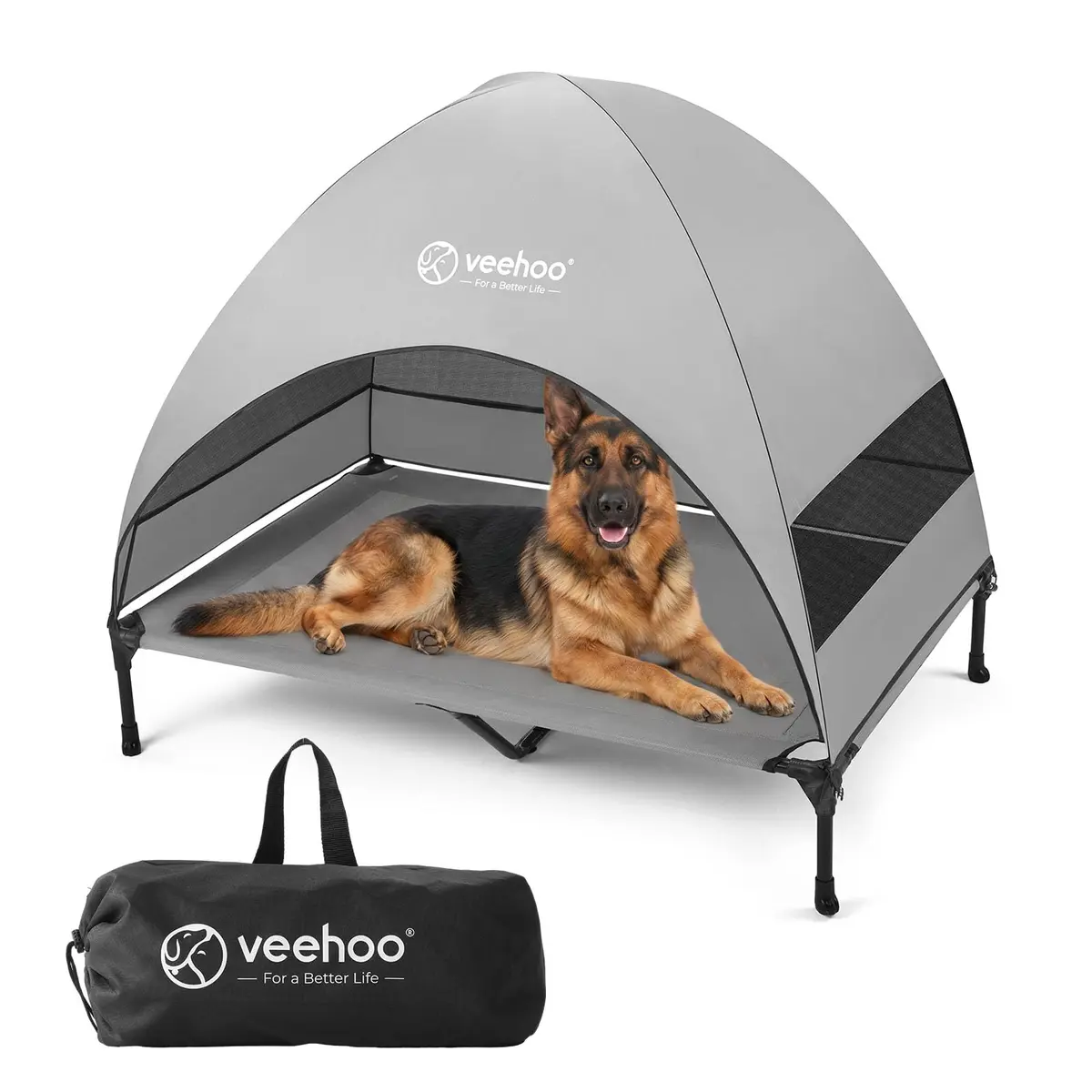 Veehoo Elevated Outdoor Dog Bed with Canopy & Cooling Shade 49" x 33" x 43.5" | Heavy Duty 150lb Capacity - main product image