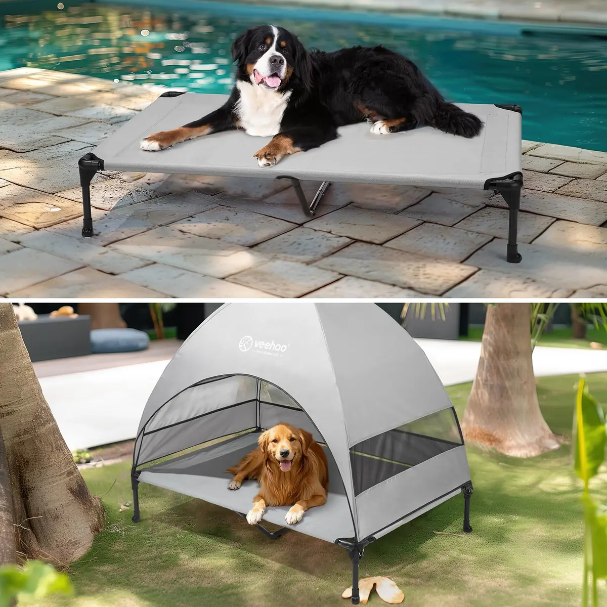 Veehoo Elevated Outdoor Dog Bed with Canopy & Cooling Shade 49" x 33" x 43.5" | Heavy Duty 150lb Capacity - view 6
