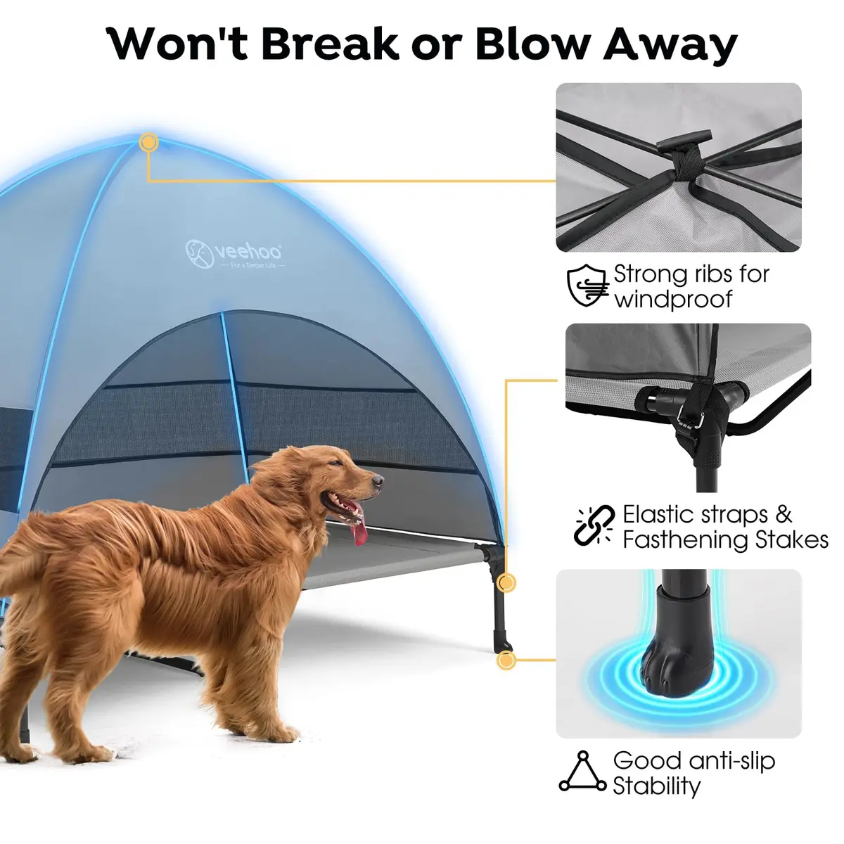 Veehoo Elevated Dog Bed with Canopy, Cooling Outdoor Shade 107cm x 76cm x 88cm | For Large Dogs Up to 68kg - view 5
