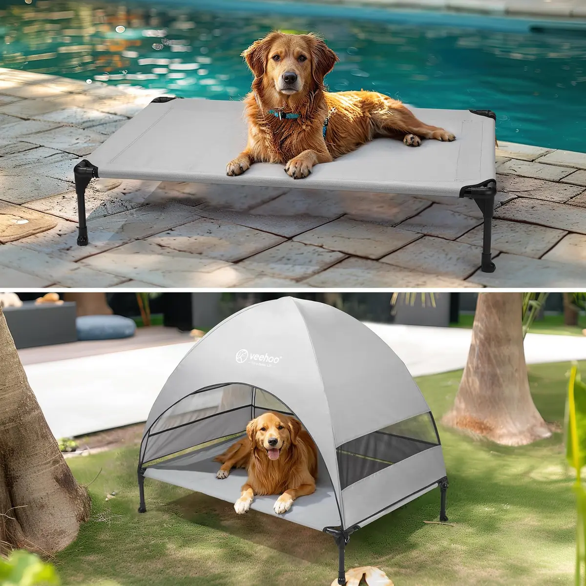 Veehoo Elevated Dog Bed with Canopy, Cooling Outdoor Shade 107cm x 76cm x 88cm | For Large Dogs Up to 68kg - view 6