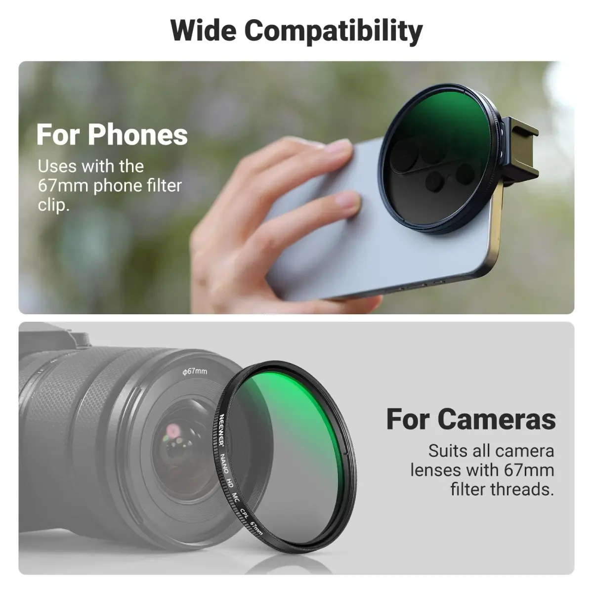 NEEWER 67mm Phone CPL Filter with Cold Shoe Clip & HD Glass | 67mm Thread Mount for Smartphones - view 6