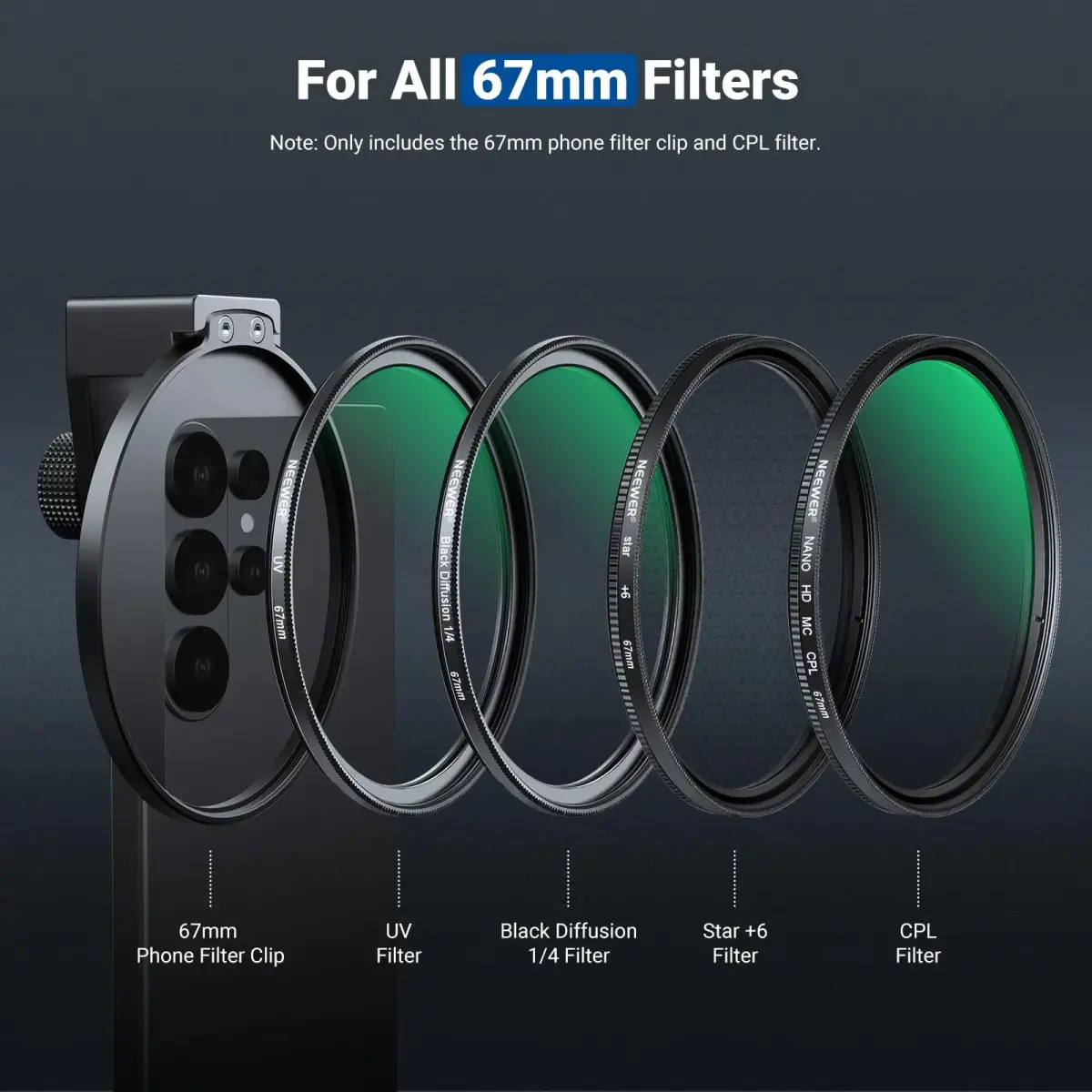 NEEWER 67mm Phone CPL Filter with Cold Shoe Clip & HD Glass | 67mm Thread Mount for Smartphones - view 7