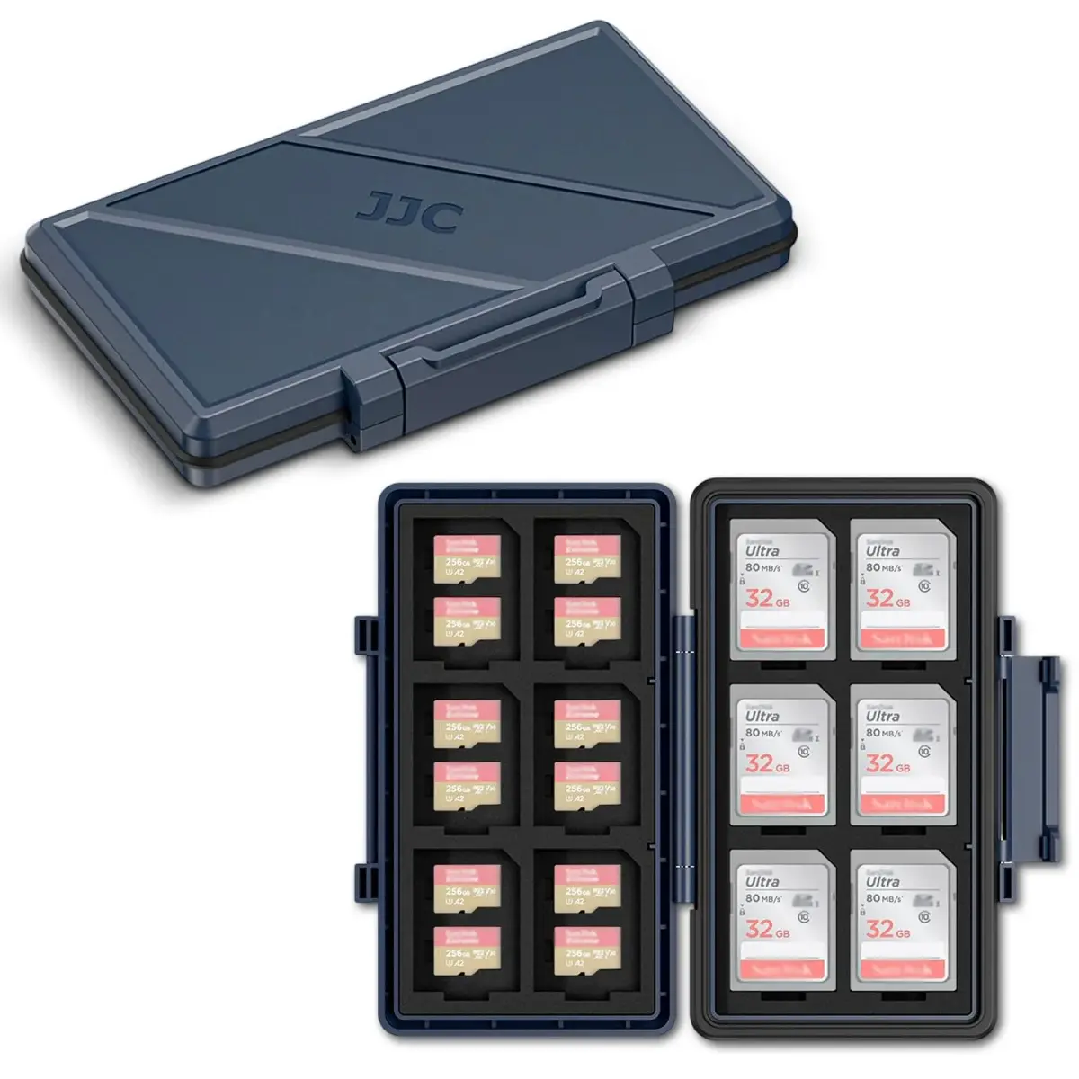 JJC Navy Blue Memory Card Case for 12 SD + 24 Micro SD Cards | Water-Resistant & Anti-Shock Holder - main product image