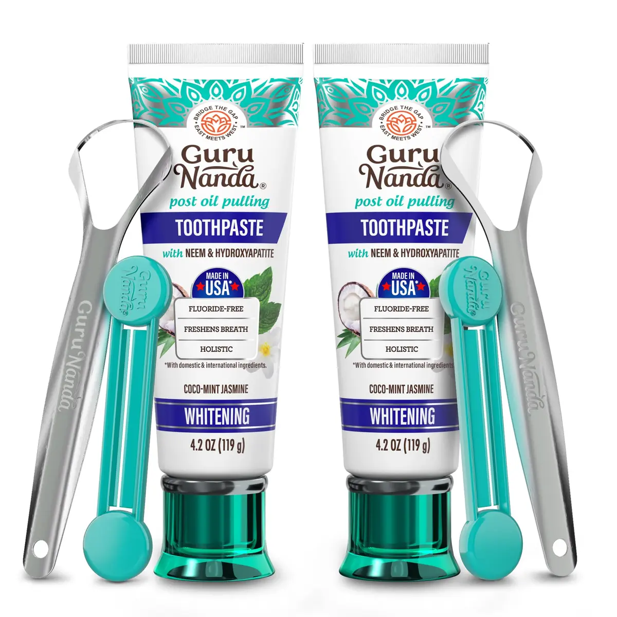 GuruNanda Hydroxyapatite Toothpaste with Neem & Vitamins 16.8oz (2x4.2oz) | Dentist-Recommended for Enamel Health - main product image