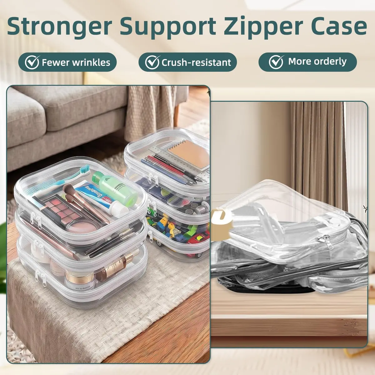 CarryEpic Clear Hard Shell Zipper Cases (6 Medium Packs) | TSA Approved Travel Organizer - view 5