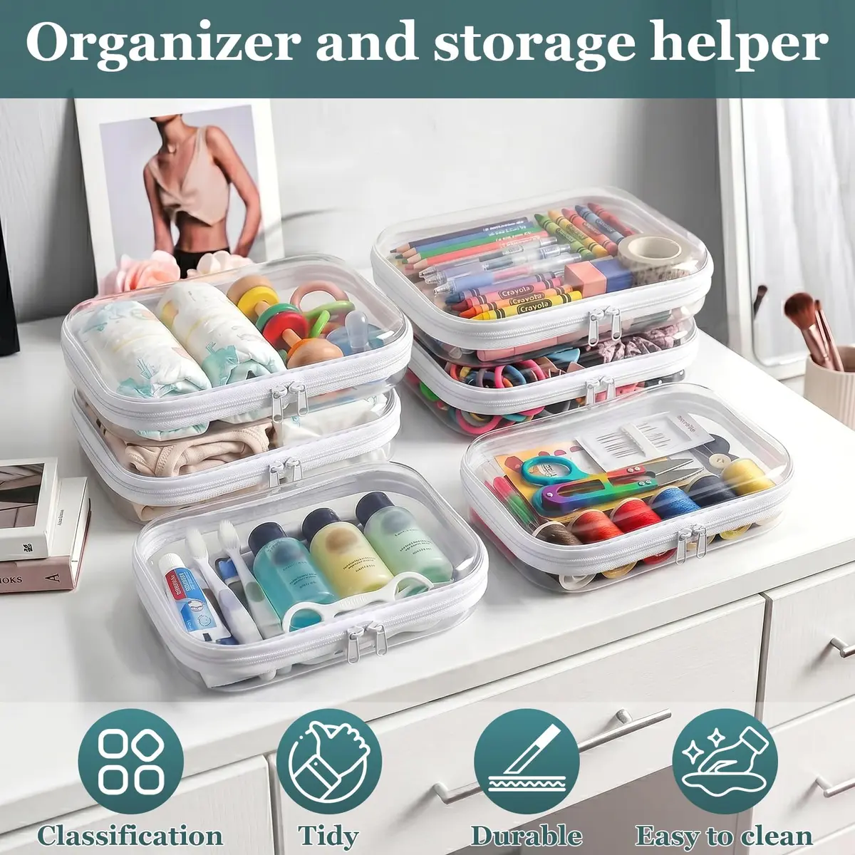 CarryEpic Clear Hard Shell Zipper Cases (6 Medium Packs) | TSA Approved Travel Organizer - view 6