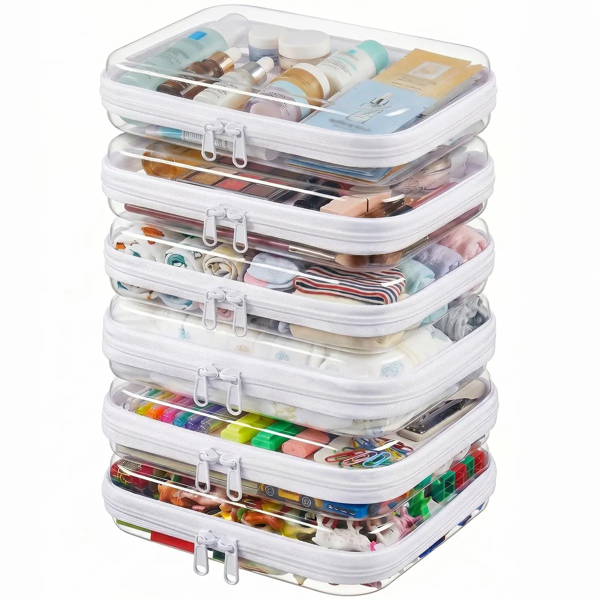 CarryEpic Clear Hard Shell Zipper Cases (6 Medium Packs) | TSA Approved Travel Organizer - main product image