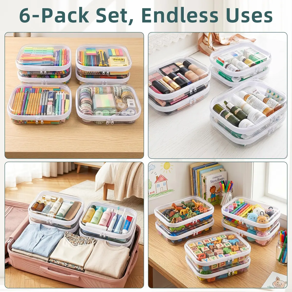 CarryEpic Clear Hard Shell Zipper Cases (6 Medium Packs) | TSA Approved Travel Organizer - view 2