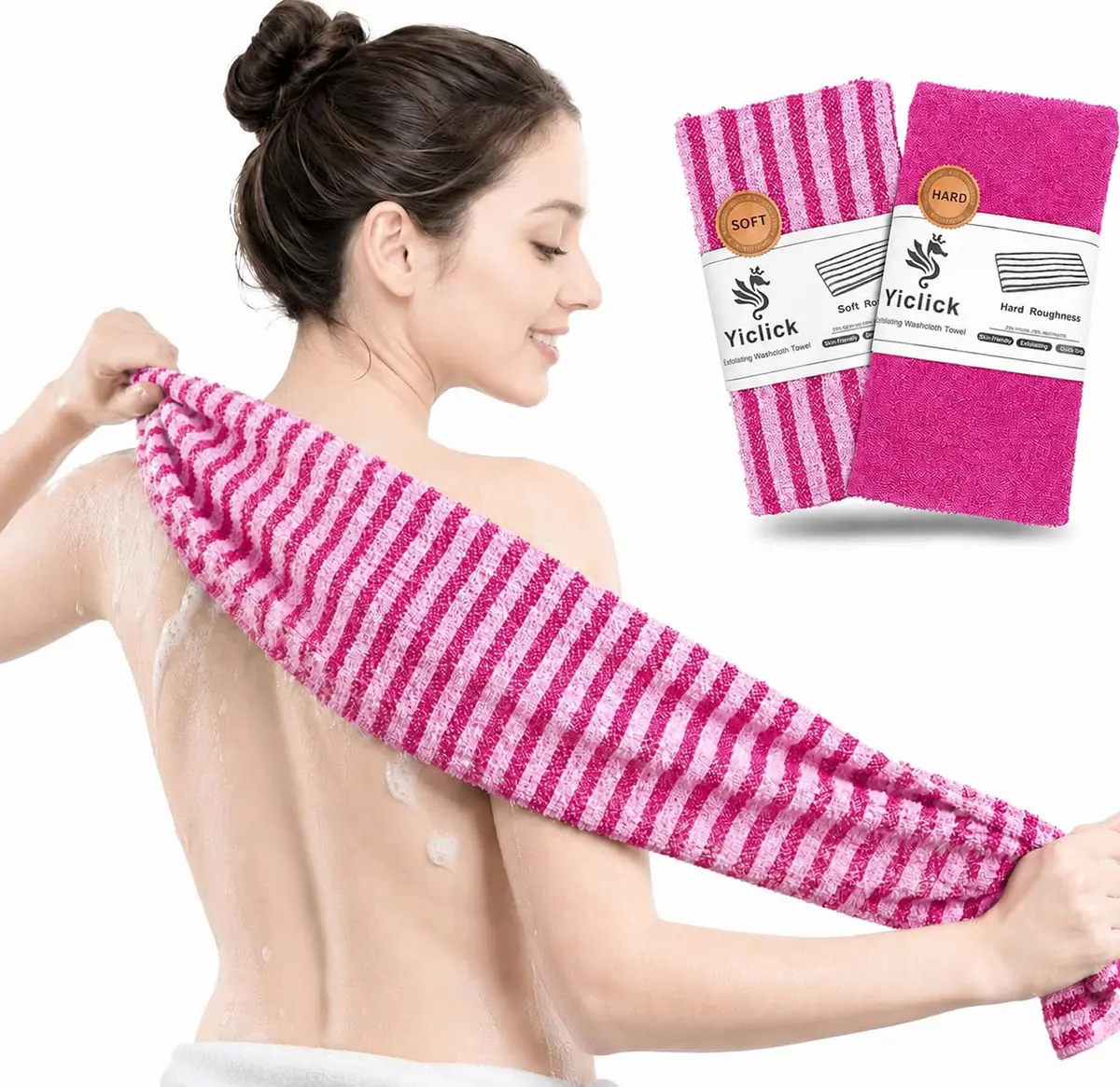 Yiclick Exfoliating Washcloth Towel, Back Scrubber 1 Count (Pack of 2) | Effective Dead Skin Removal - main product image