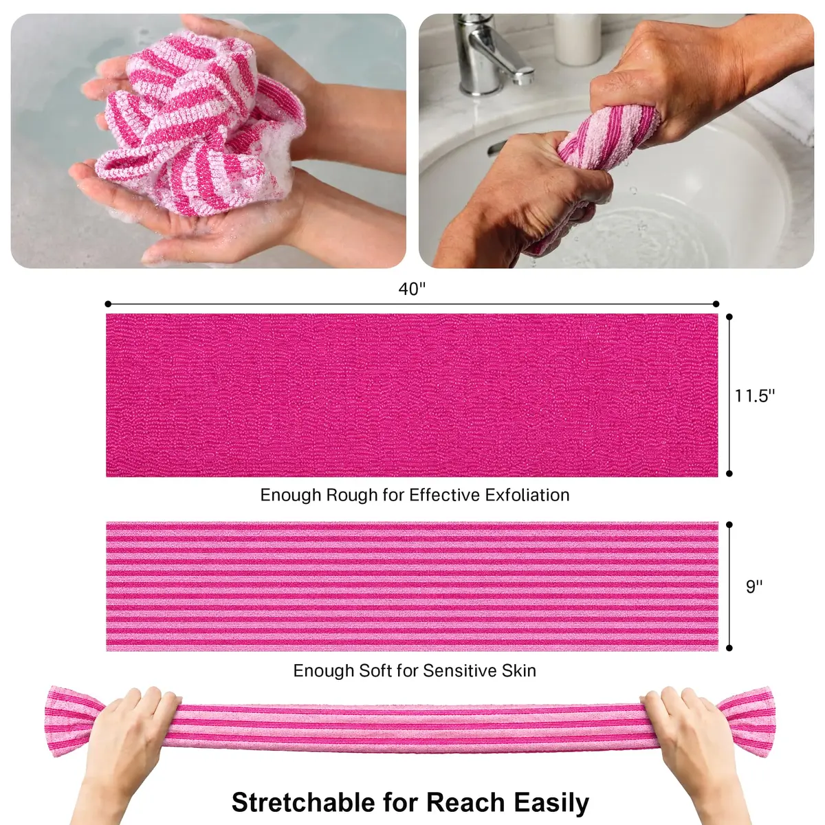Yiclick Exfoliating Washcloth Towel, Back Scrubber 1 Count (Pack of 2) | Effective Dead Skin Removal - view 8