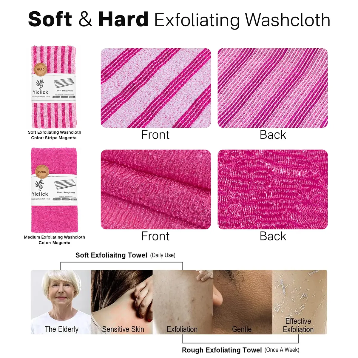 Yiclick Exfoliating Washcloth Towel, Back Scrubber 1 Count (Pack of 2) | Effective Dead Skin Removal - view 2