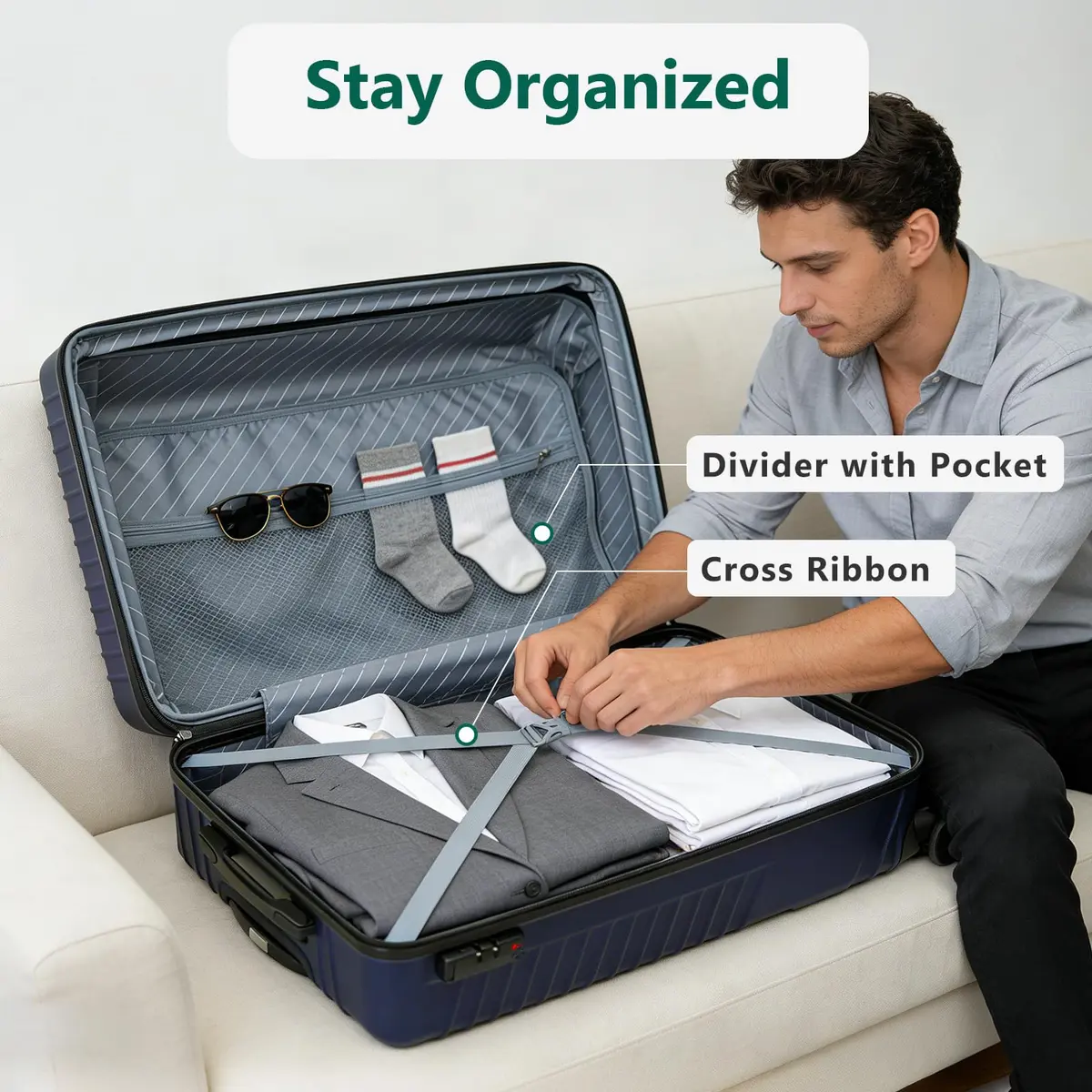 FurniEdge 20 Inch Carry On Luggage | Expandable Hard Shell, TSA Lock, 360° Spinner Wheels, Airline-Approved, Blue - view 6