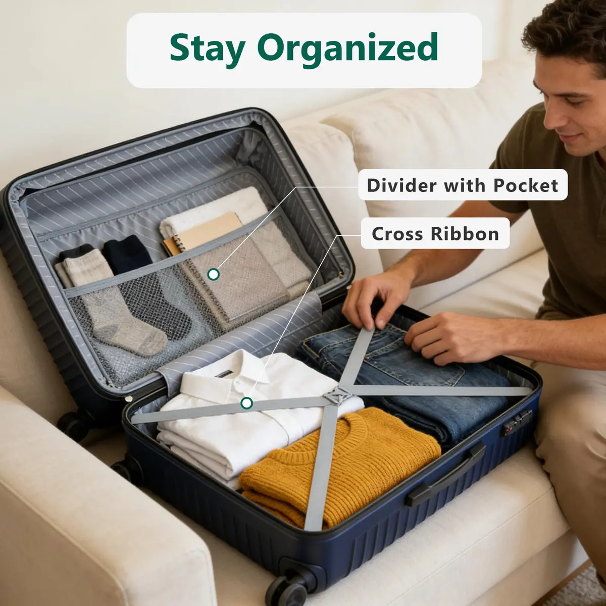 FurniEdge 24 Inch Checked Luggage - Expandable Hardside Suitcase with 360° Spinner Wheels, TSA Lock, Airline-Approved Durable ABS for Travel & Business - view 5