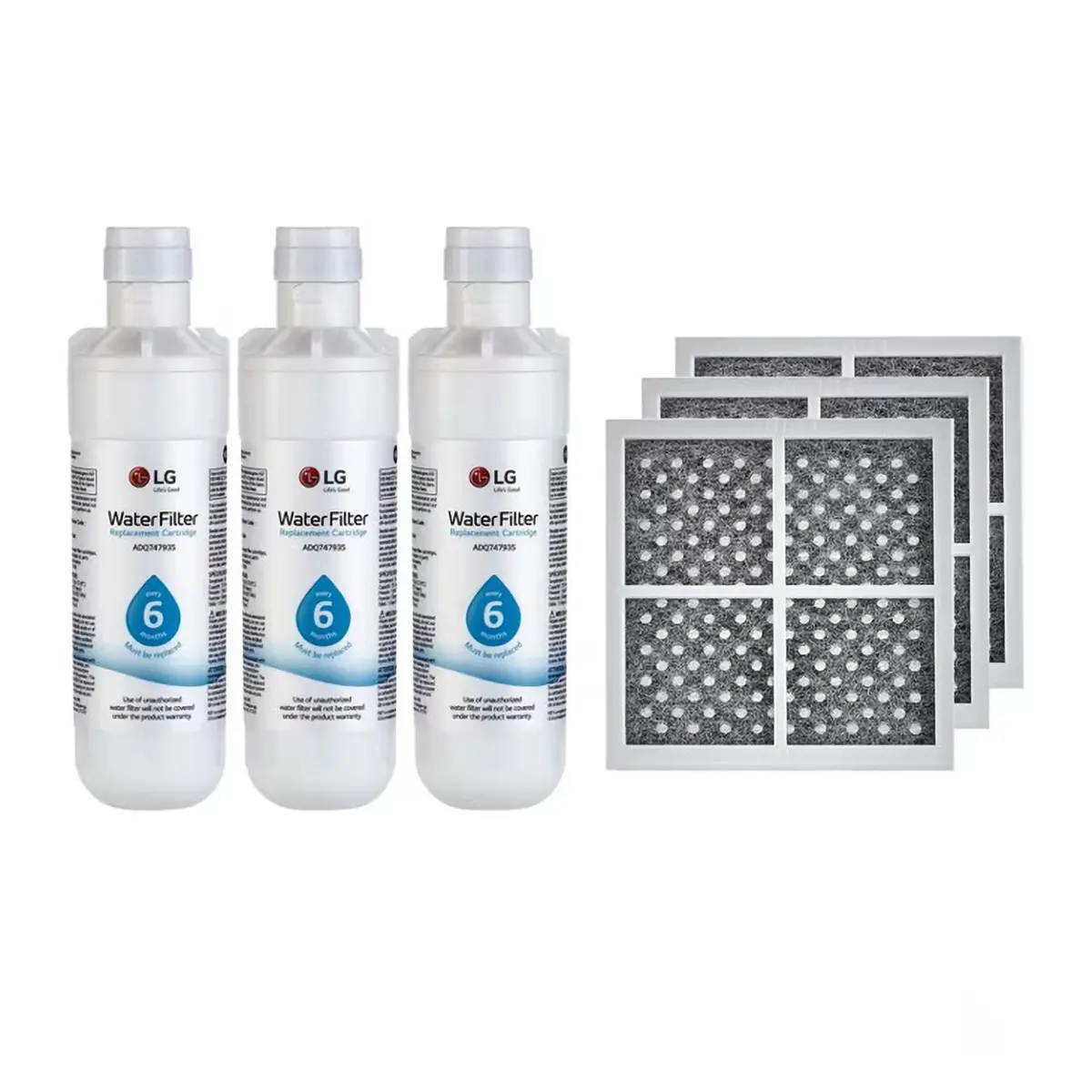 LG LT1000P3 & LT120F 3-Pack Bundle | Replacement Refrigerator Water & Air Filters | 200 Gallon Water Filter Capacity (NSF42, NSF53, NSF401) - main product image