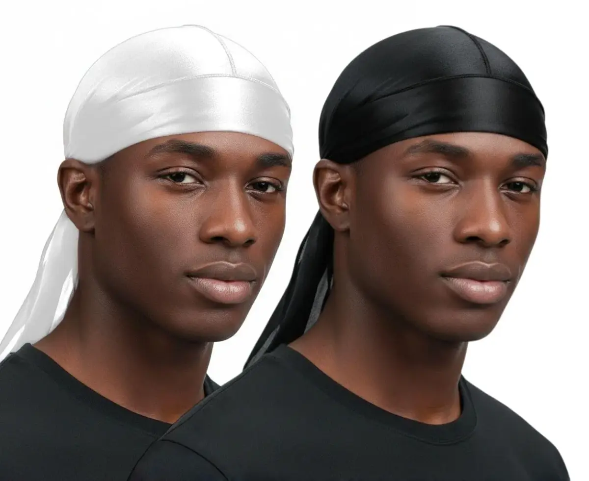 COCOSILK Silky Satin Durag Cap Black + White | Lightweight & Breathable Headwrap for Waves - main product image