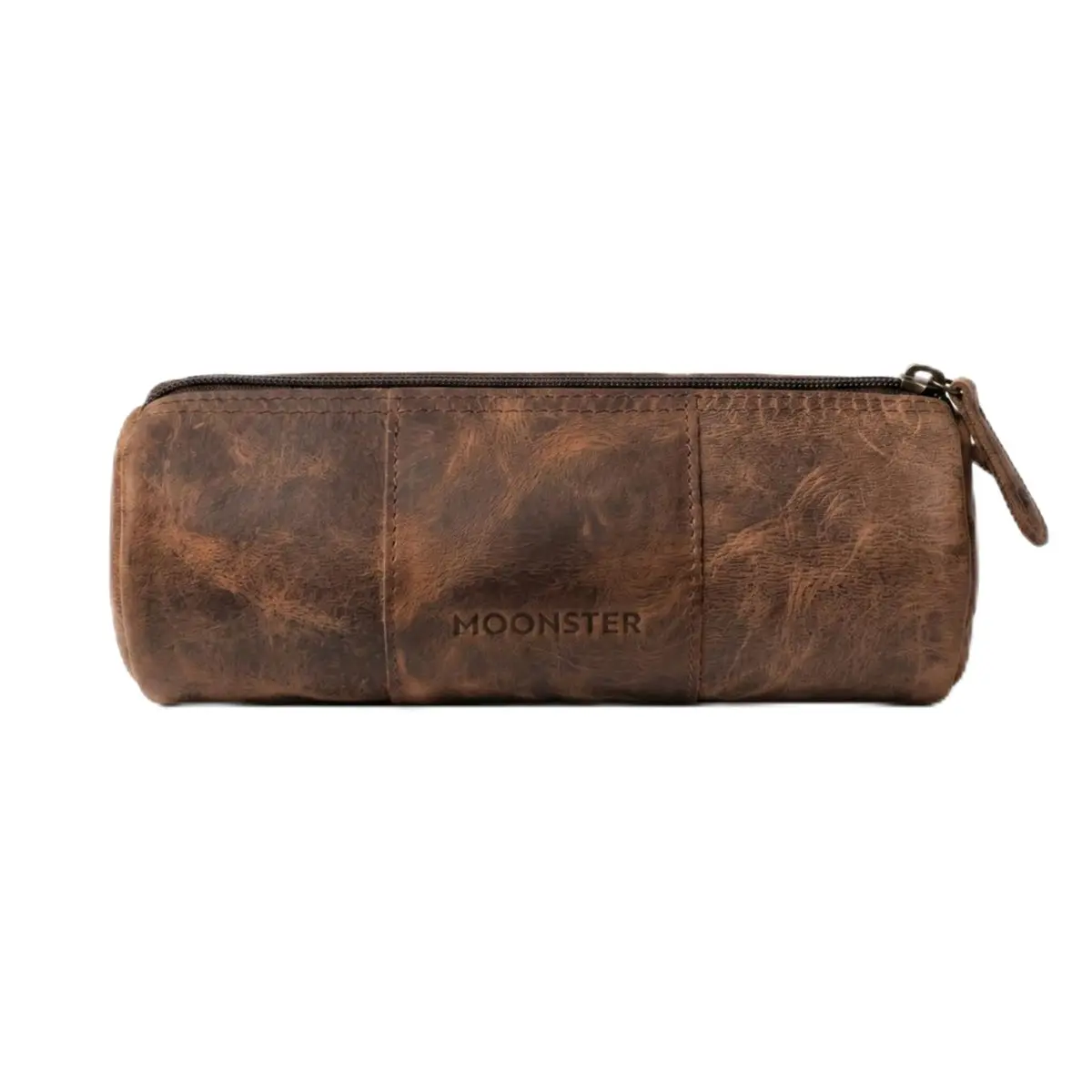 moonster Full-Grain Buffalo Leather Pen Case, 8x4 Inch | Handmade Vintage Pencil Pouch with Zipper & Compartments - main product image