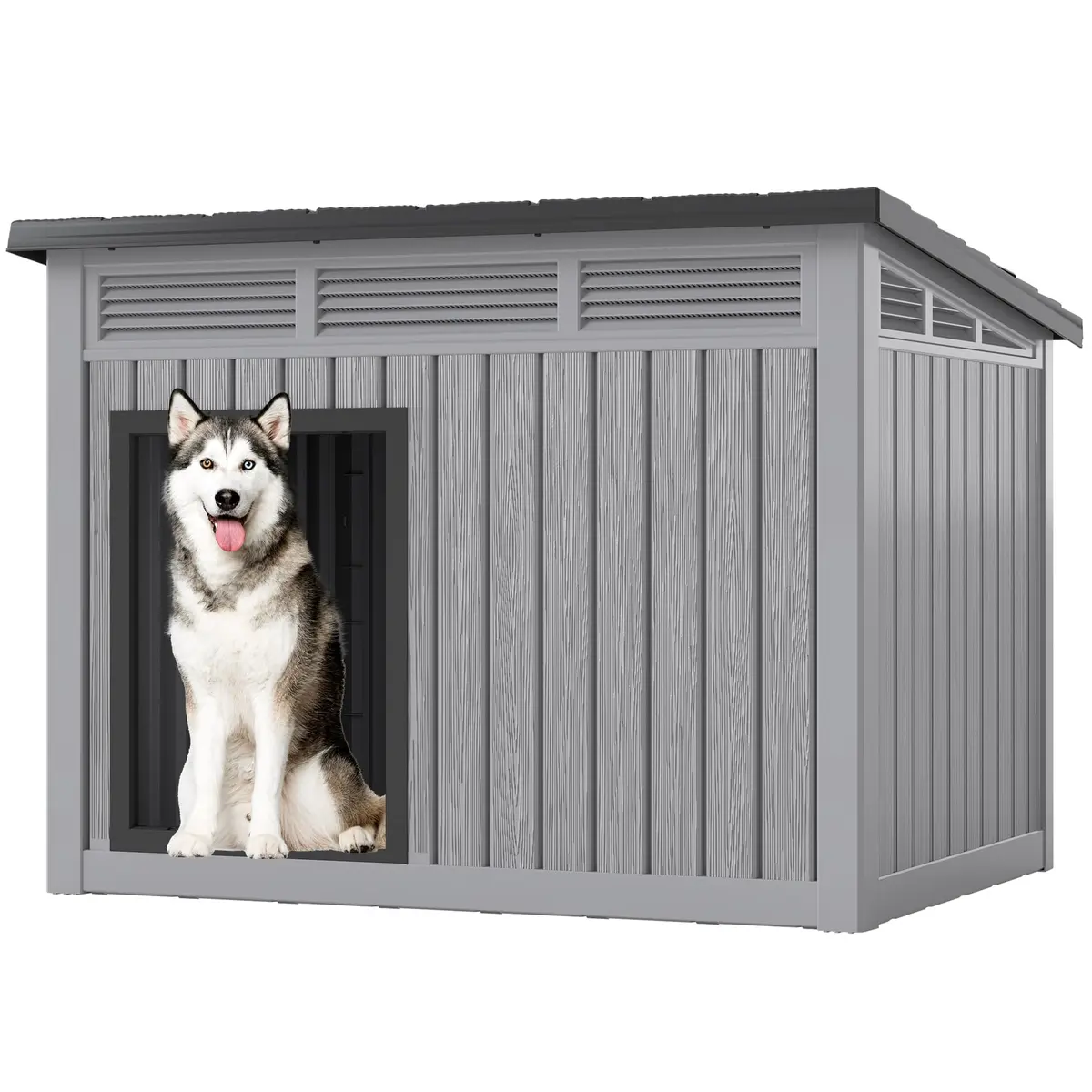 Fancyango Outdoor Dog House for Large Dogs | Weatherproof XL Dog Shelter (Deep Grey, 42.8" L x 33" W x 31.5" H) - main product image