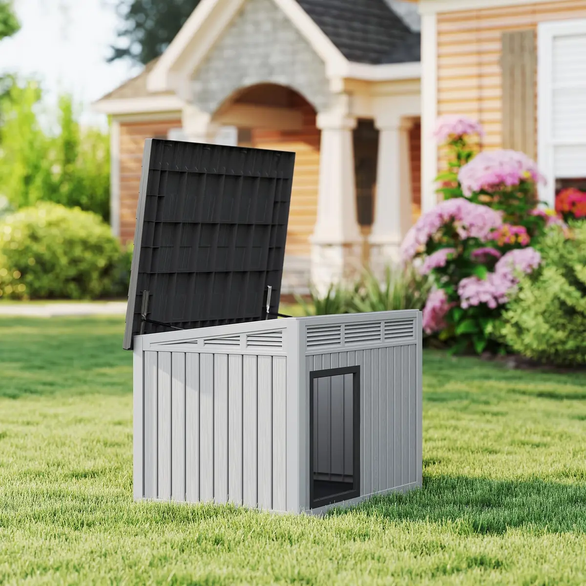Fancyango Outdoor Dog House for Large Dogs | Weatherproof XL Dog Shelter (Deep Grey, 42.8" L x 33" W x 31.5" H) - view 6