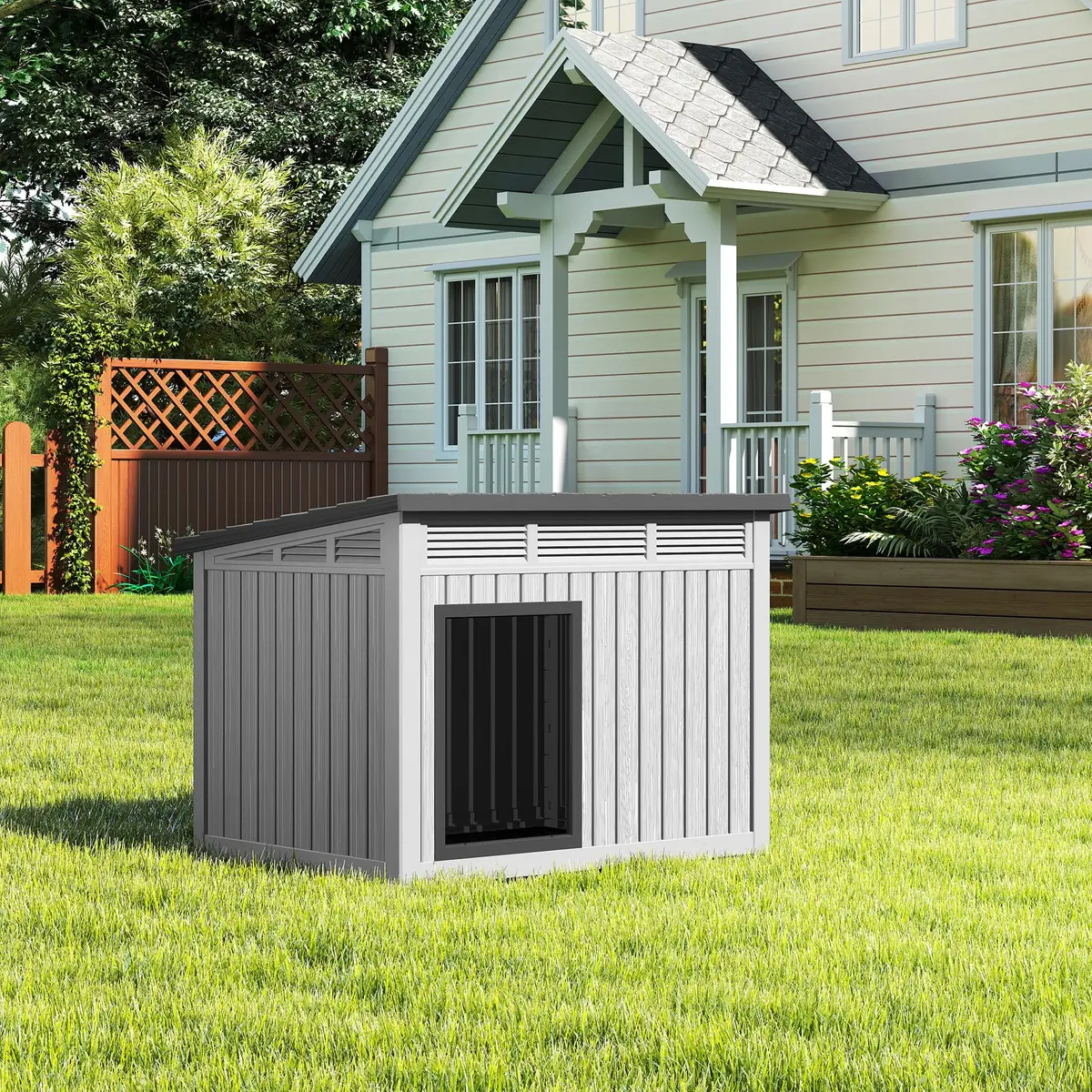 Fancyango Outdoor Dog House for Large Dogs | Weatherproof XL Dog Shelter (Deep Grey, 42.8" L x 33" W x 31.5" H) - view 7