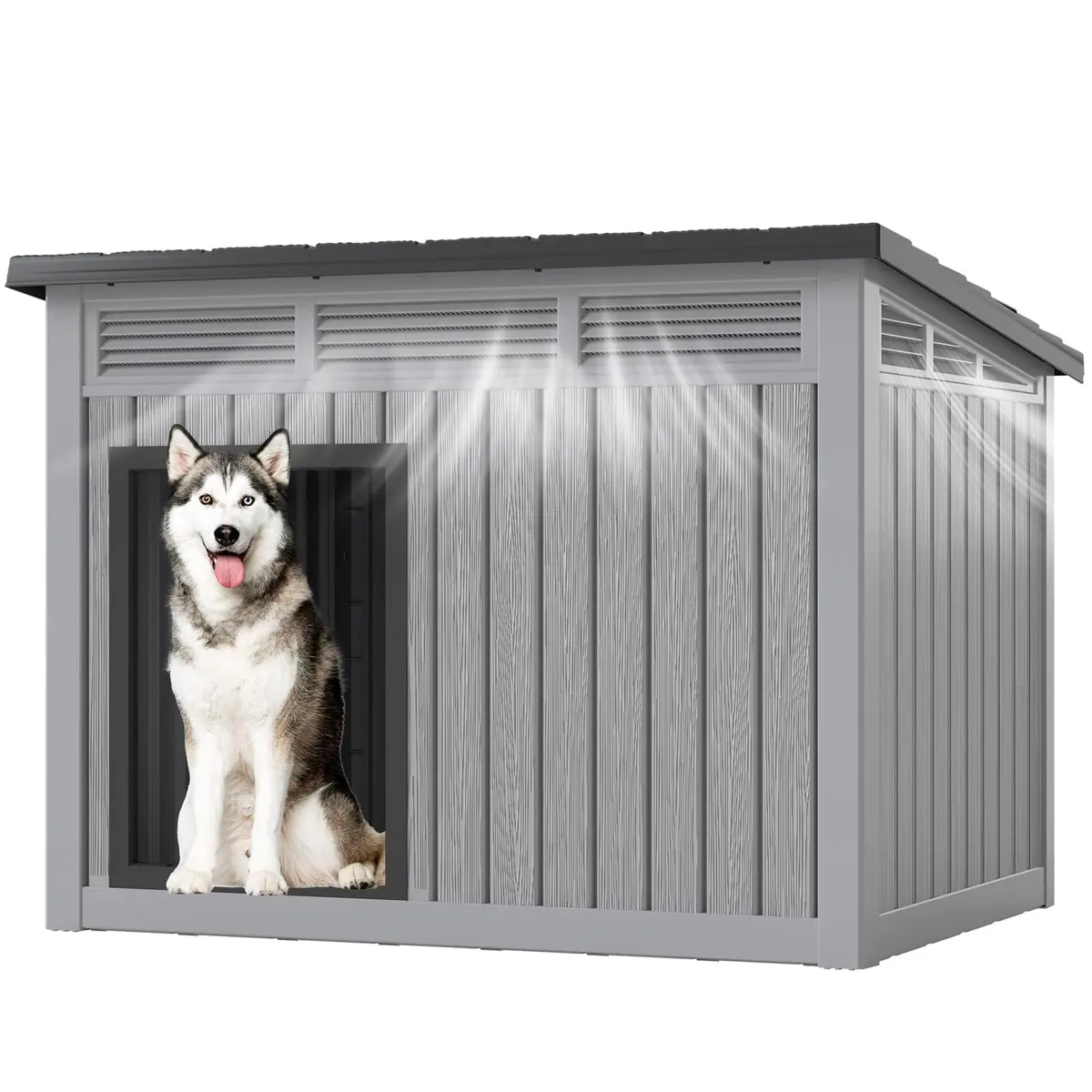 Fancyango Outdoor Dog House for Large Dogs | Weatherproof XL Dog Shelter (Deep Grey, 42.8" L x 33" W x 31.5" H) - view 2