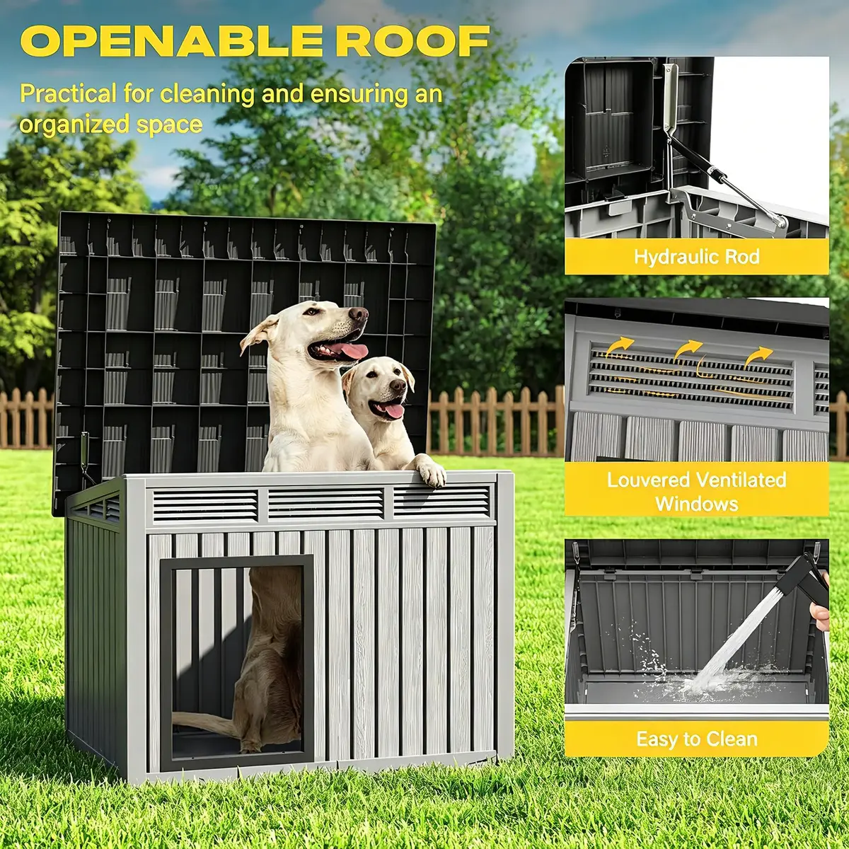 Fancyango Outdoor Dog House for Large Dogs | Weatherproof XL Dog Shelter (Deep Grey, 42.8" L x 33" W x 31.5" H) - view 3