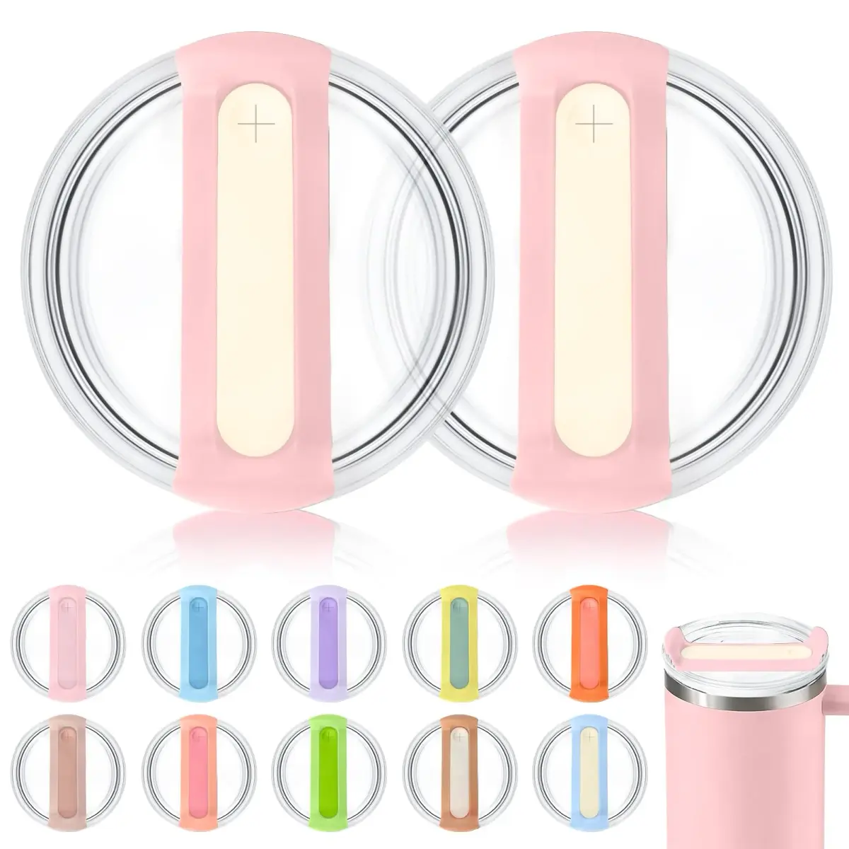 Horsdo 40oz Tumbler Lid - Clear Pink White - Spill-Proof Replacement for Stanley Quencher 2.0 - main product image