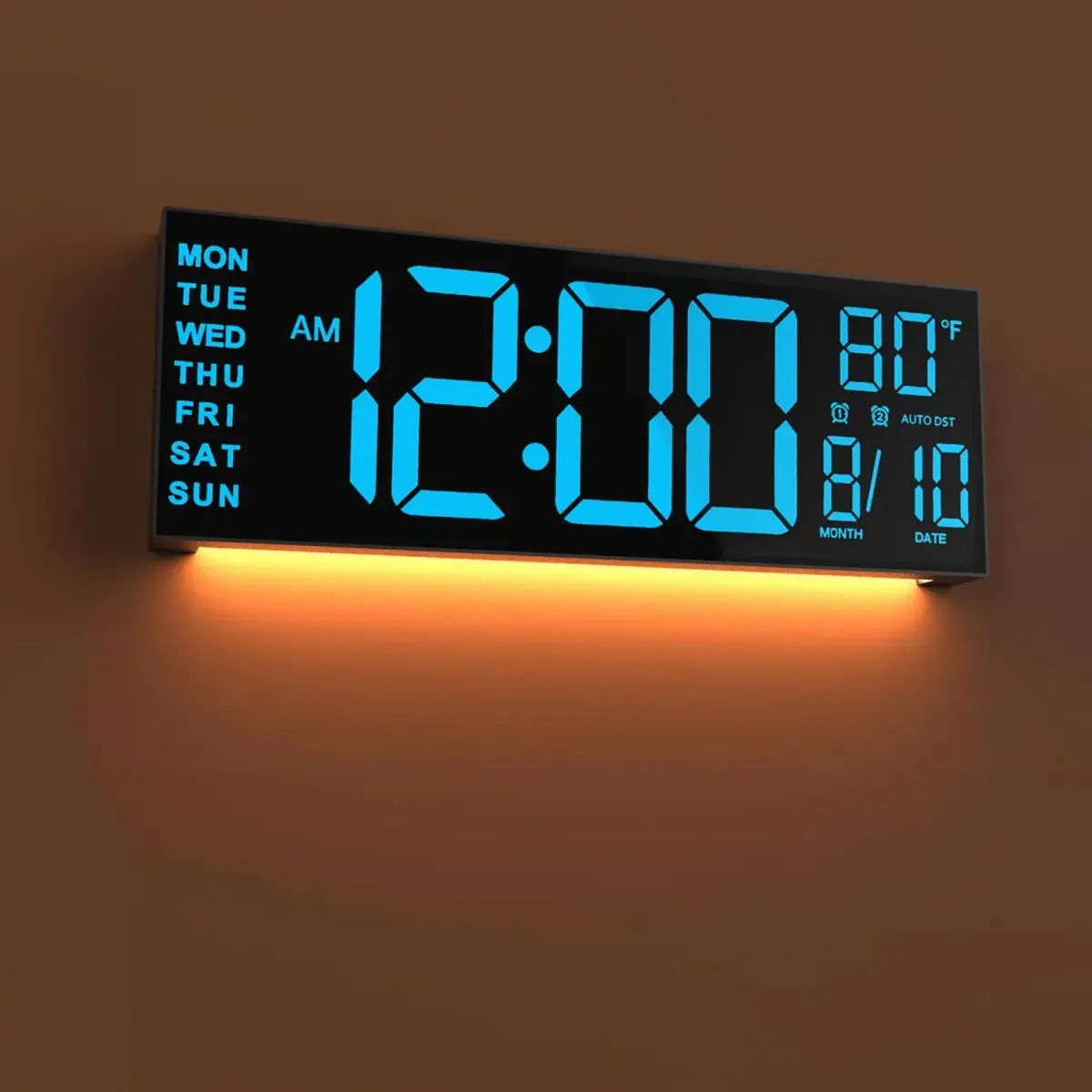 JALL Blue 13-inch Digital Wall Clock with Jumbo Display, Date, Day, Temperature, DST - main product image