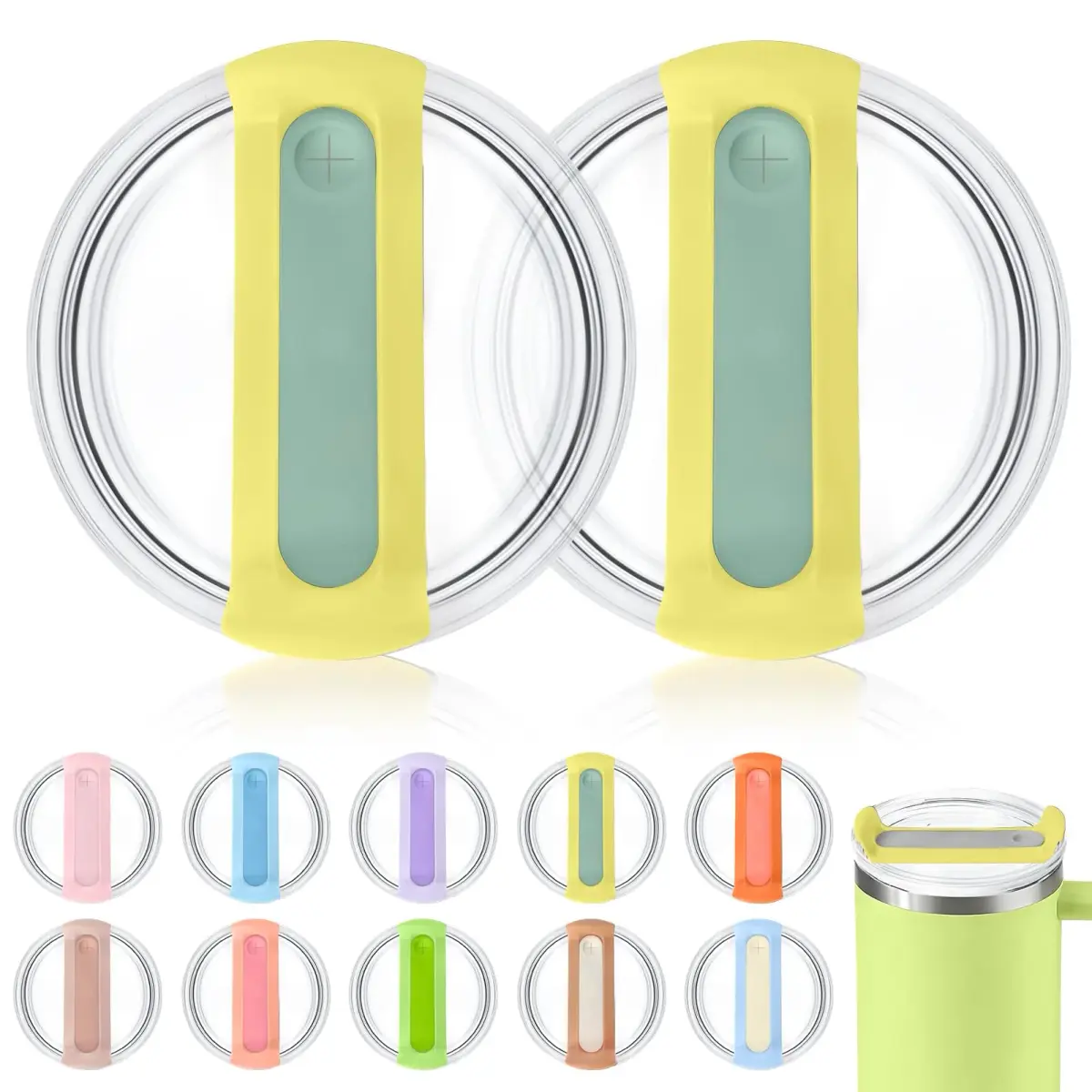 Horsdo Yellow Blue 40oz Tumbler Lid - Spill-Proof Replacement for Stanley Quencher 2.0 (2-Pack) - main product image