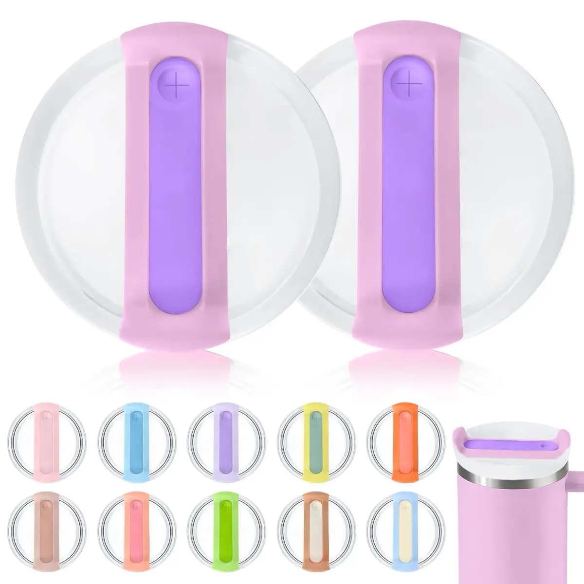 Horsdo Frosted Purple 40oz Tumbler Lid Replacement (2-Pack) - Spill-Proof for Stanley Quencher 2.0 - main product image