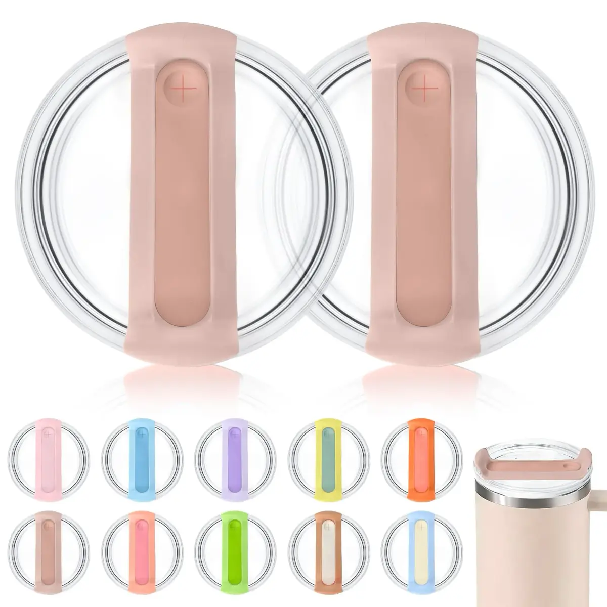 Horsdo 40oz Tumbler Lid - Clear Cameo Pink Replacement for Stanley Quencher 2.0 (2-Pack) - main product image
