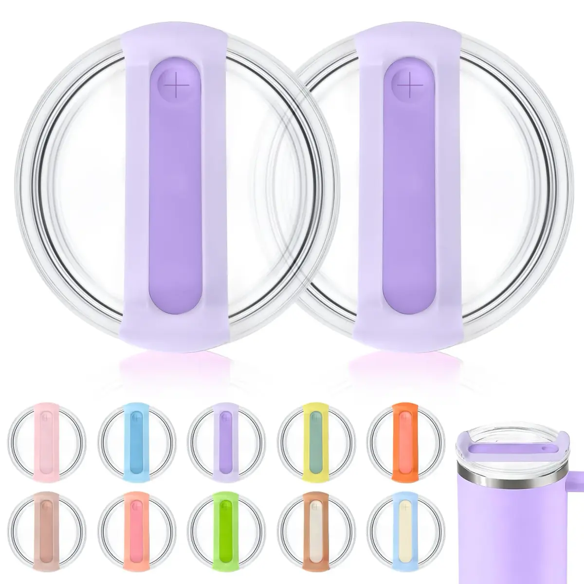 Horsdo 40oz Tumbler Lid for Stanley Quencher 2.0 | Spill Proof Splash Resistant Replacement Cover (2-Pack, Clear Purple) - main product image