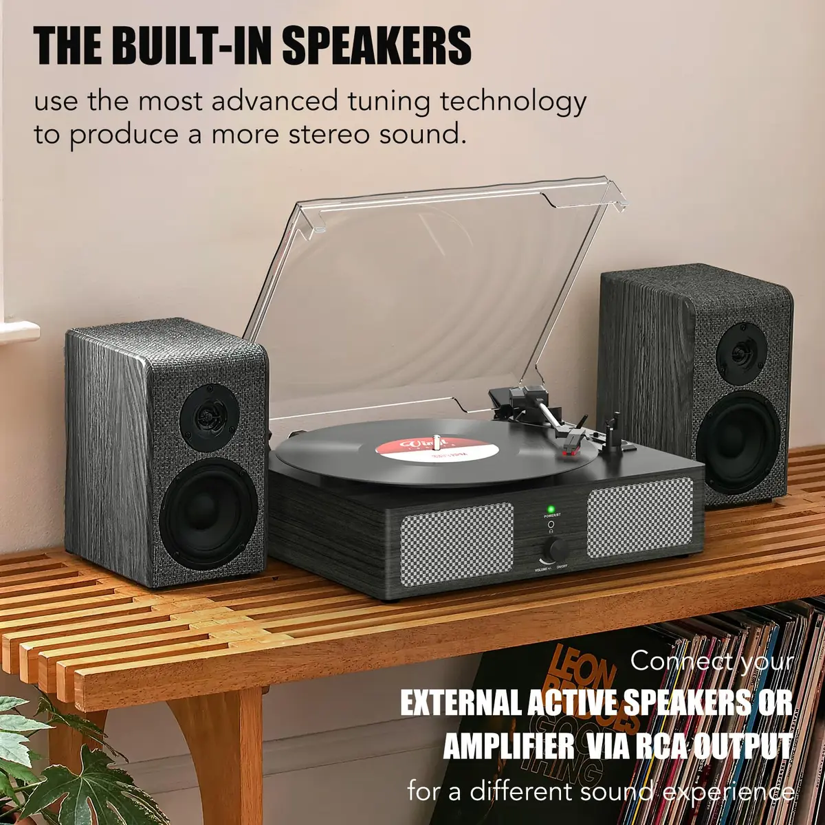 Udreamer Vinyl Record Player Wireless Turntable with Speakers & USB | Vintage Bluetooth System in Black - view 4