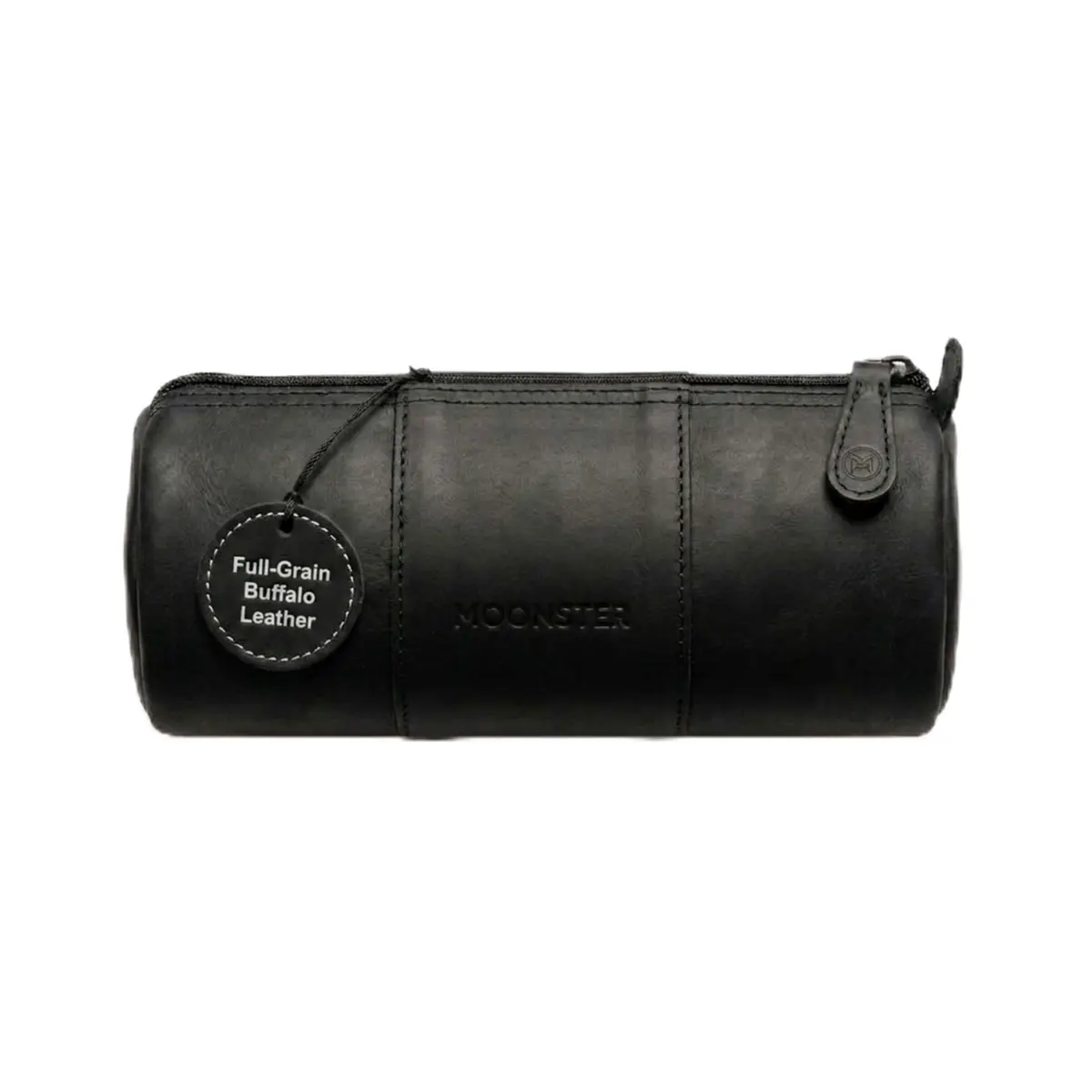 moonster Full-Grain Buffalo Leather Pen Case 20cm (8 inch) | Handmade Rustic Zipper Pouch with Linen Interior & Ruler - main product image